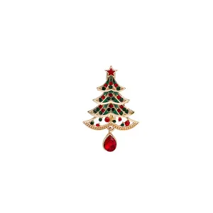 Cubic Zirconia & Crystal Enamel 18K Gold-Plated Christmas Tree Brooch