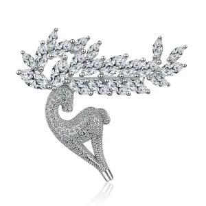 Cubic Zirconia & Crystal Silver-Plated Deer Brooch
