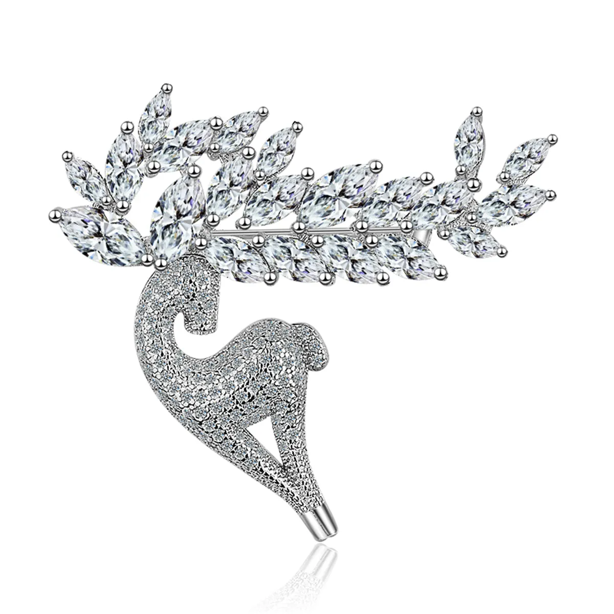 Cubic Zirconia & Crystal Silver-Plated Deer Brooch
