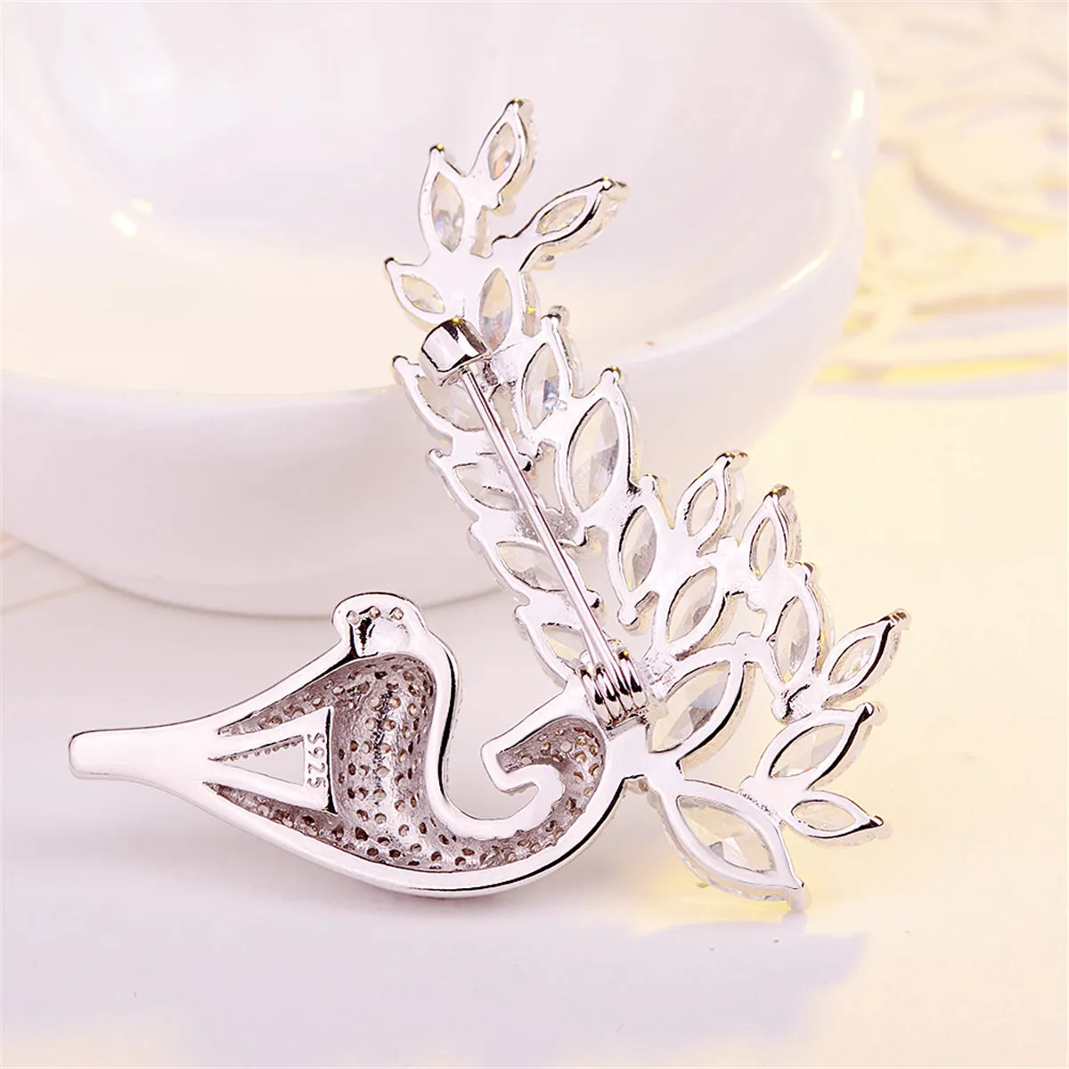 Cubic Zirconia & Crystal Silver-Plated Deer Brooch