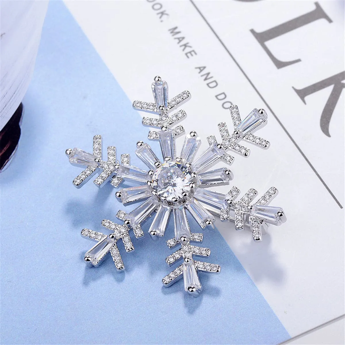 Cubic Zirconia & Crystal Silver-Plated Snowflake Brooch
