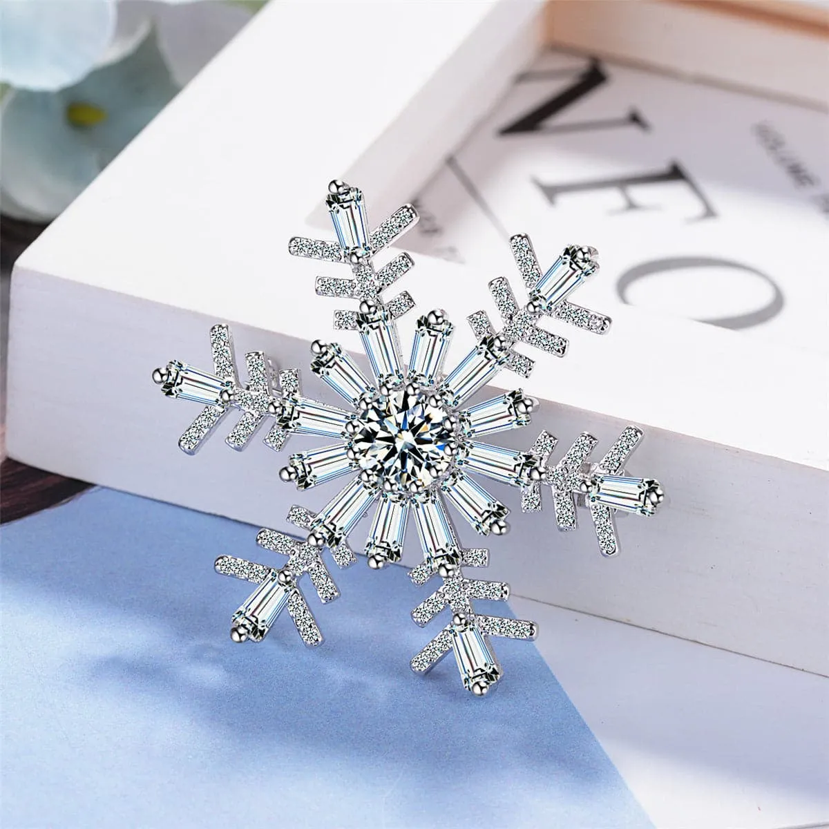 Cubic Zirconia & Crystal Silver-Plated Snowflake Brooch