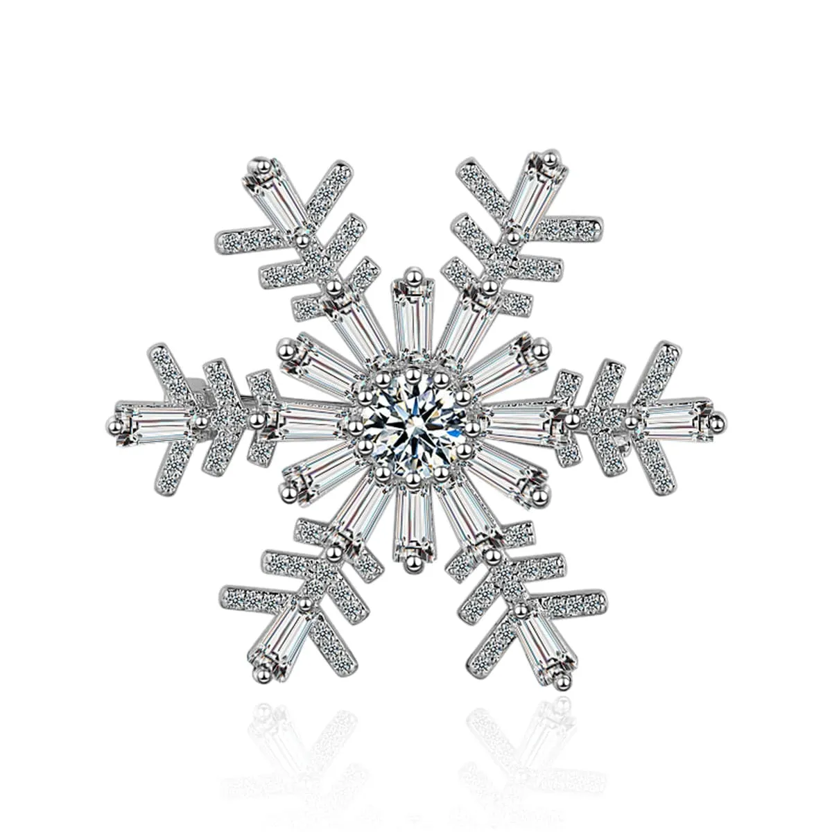 Cubic Zirconia & Crystal Silver-Plated Snowflake Brooch