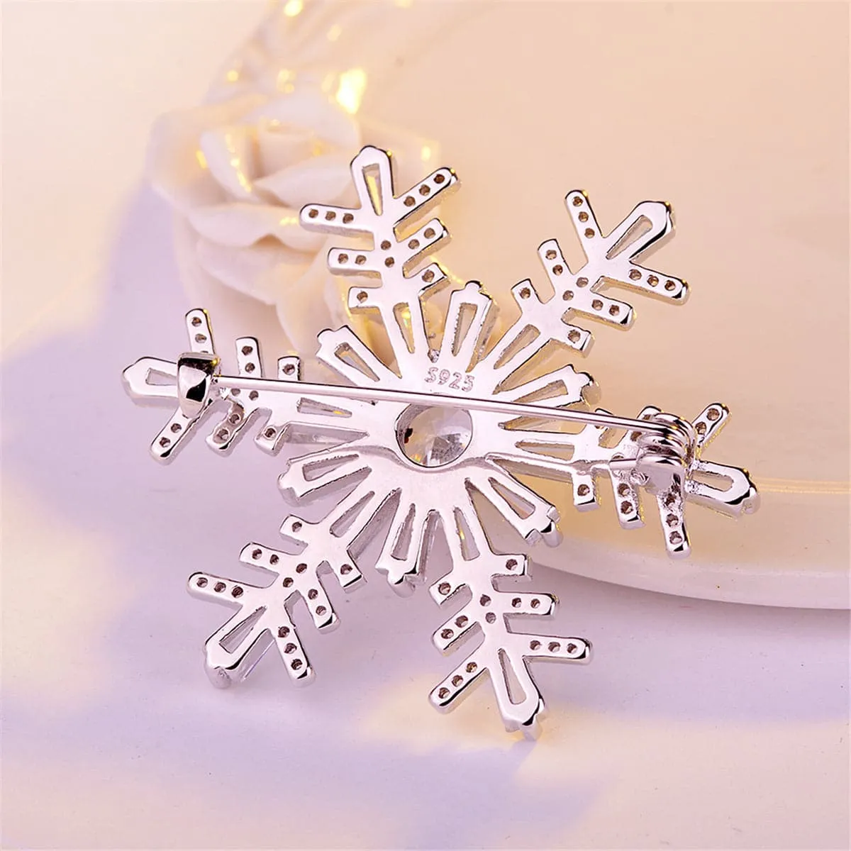 Cubic Zirconia & Crystal Silver-Plated Snowflake Brooch