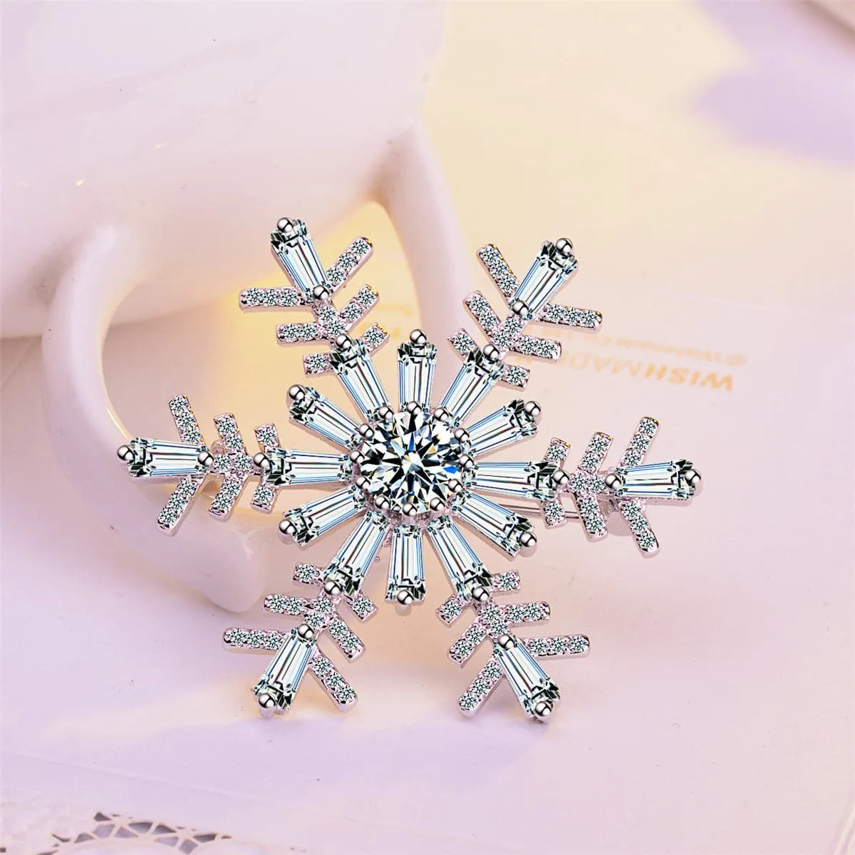 Cubic Zirconia & Crystal Silver-Plated Snowflake Brooch
