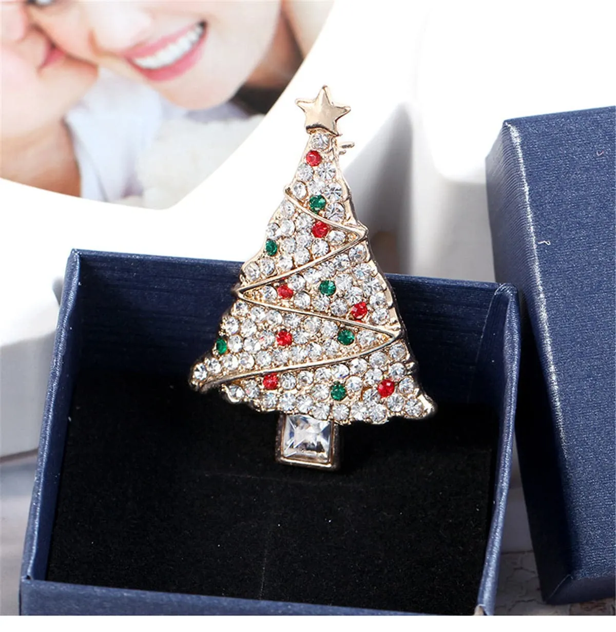 Cubic Zirconia & Crystal Trimmed Christmas Tree Brooch