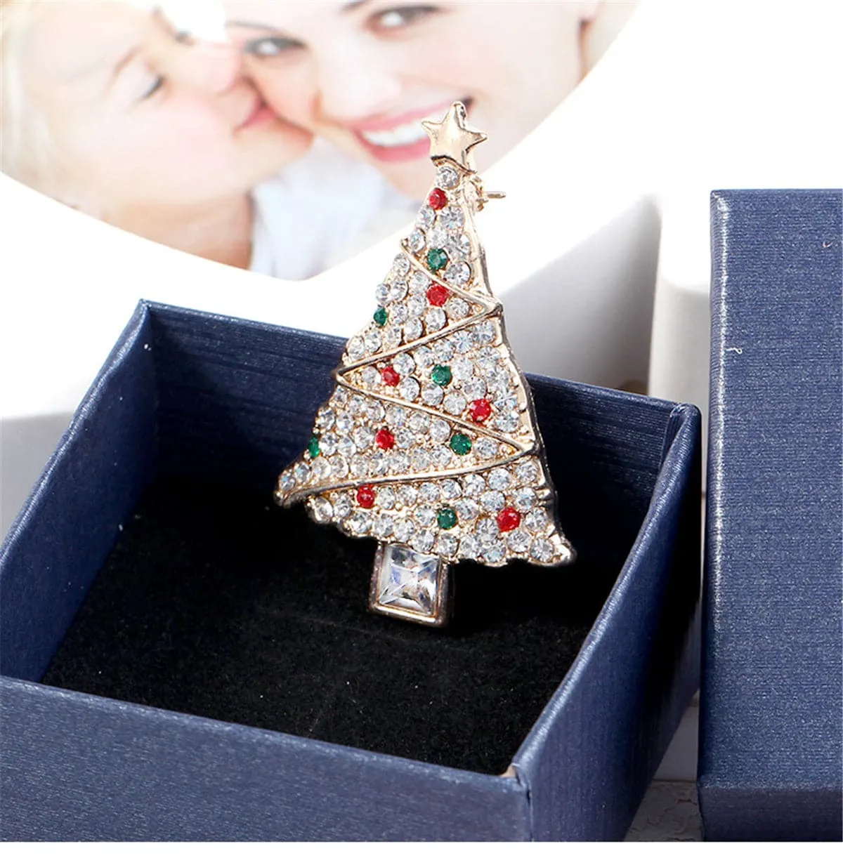 Cubic Zirconia & Crystal Trimmed Christmas Tree Brooch