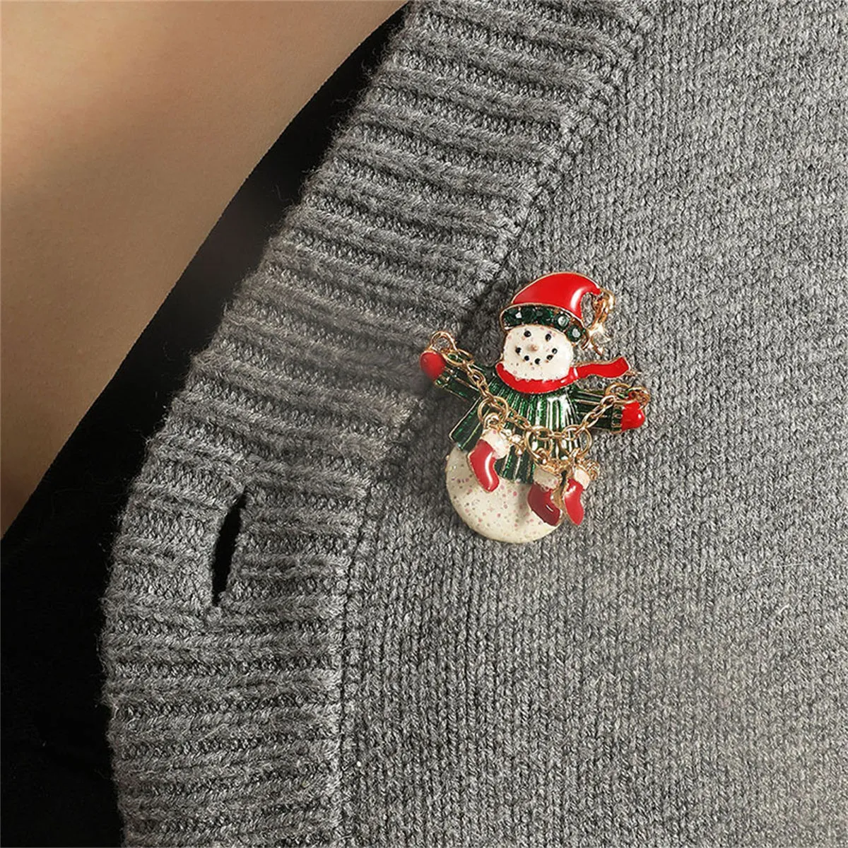 Cubic Zirconia & Enamel 18K Gold-Plated Snowman Stocking Brooch