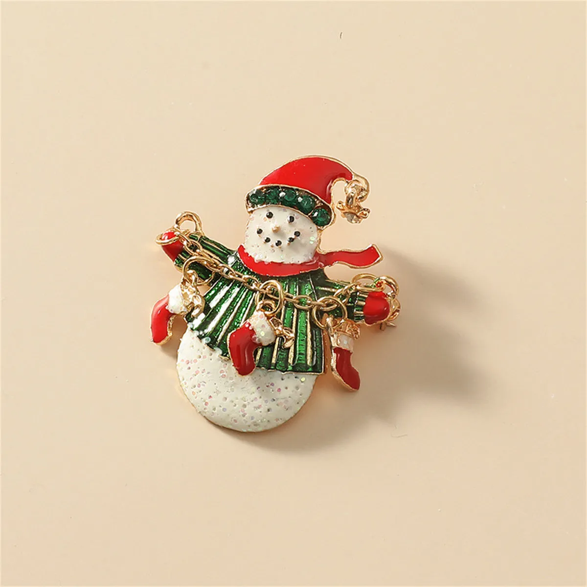 Cubic Zirconia & Enamel 18K Gold-Plated Snowman Stocking Brooch