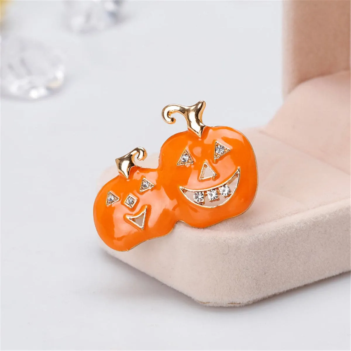 Cubic Zirconia & Orange Enamel Pumpkin Brooch