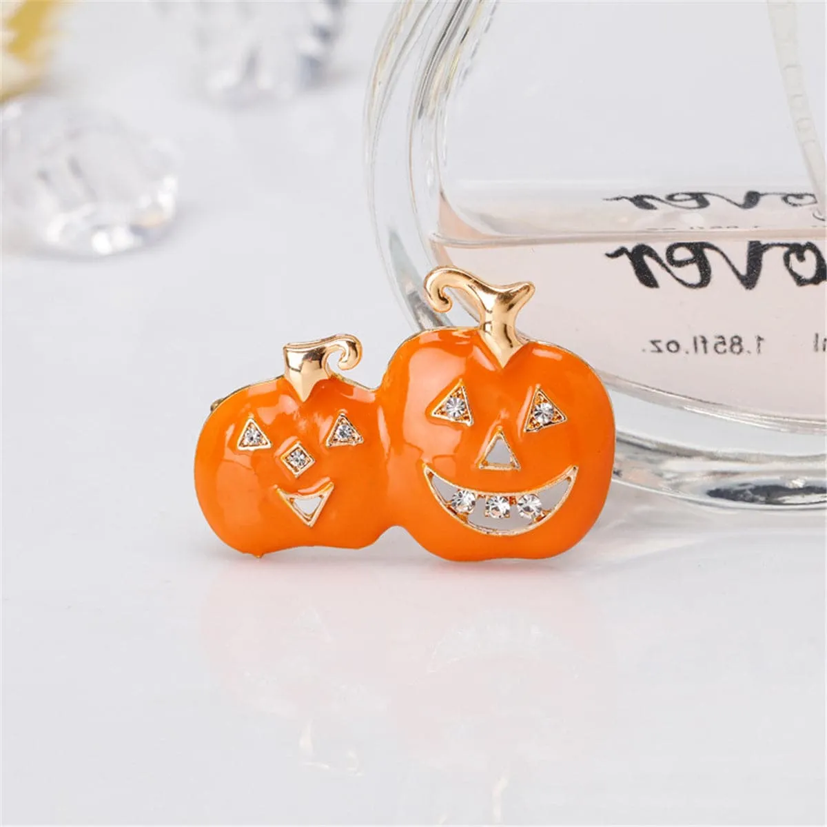 Cubic Zirconia & Orange Enamel Pumpkin Brooch