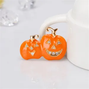 Cubic Zirconia & Orange Enamel Pumpkin Brooch