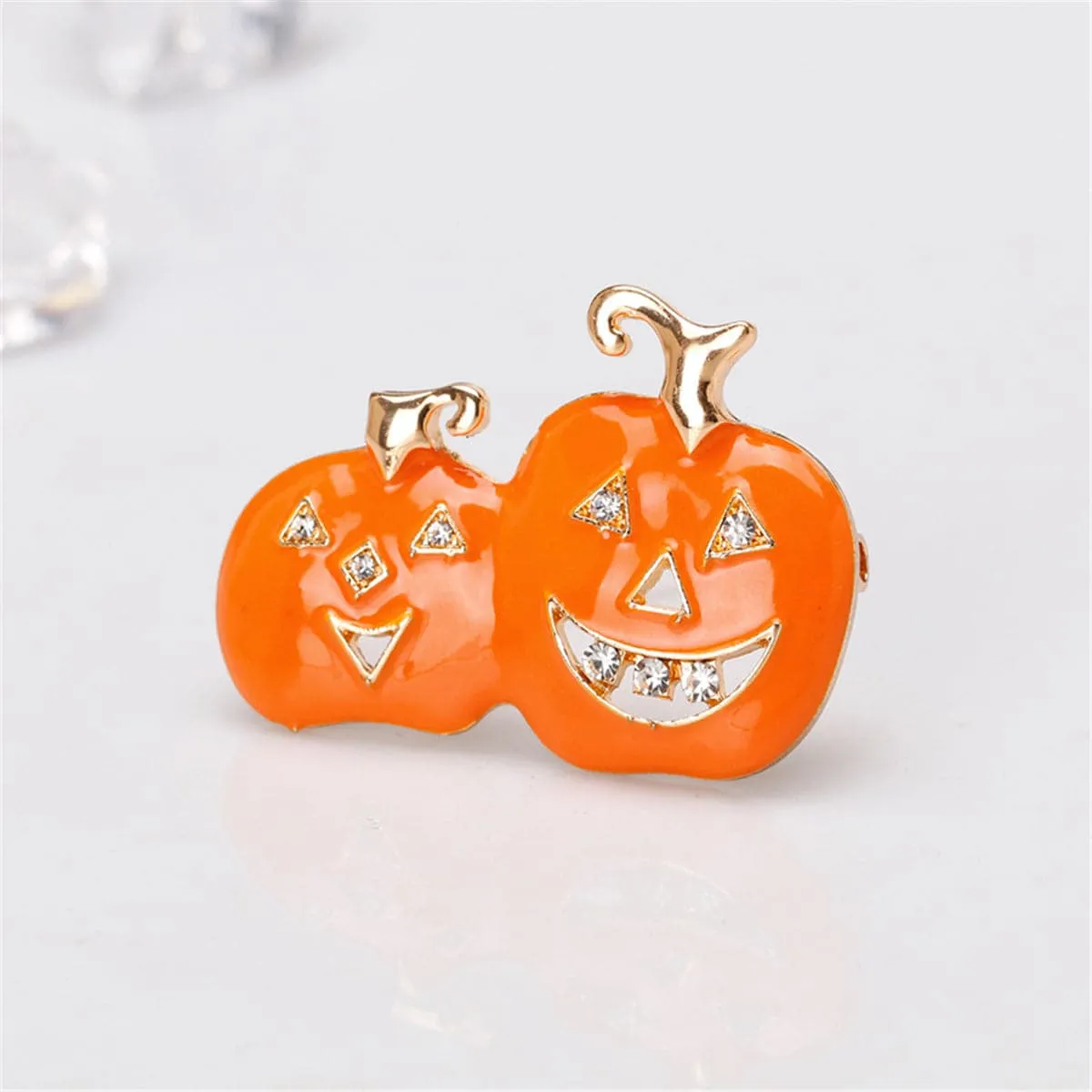 Cubic Zirconia & Orange Enamel Pumpkin Brooch