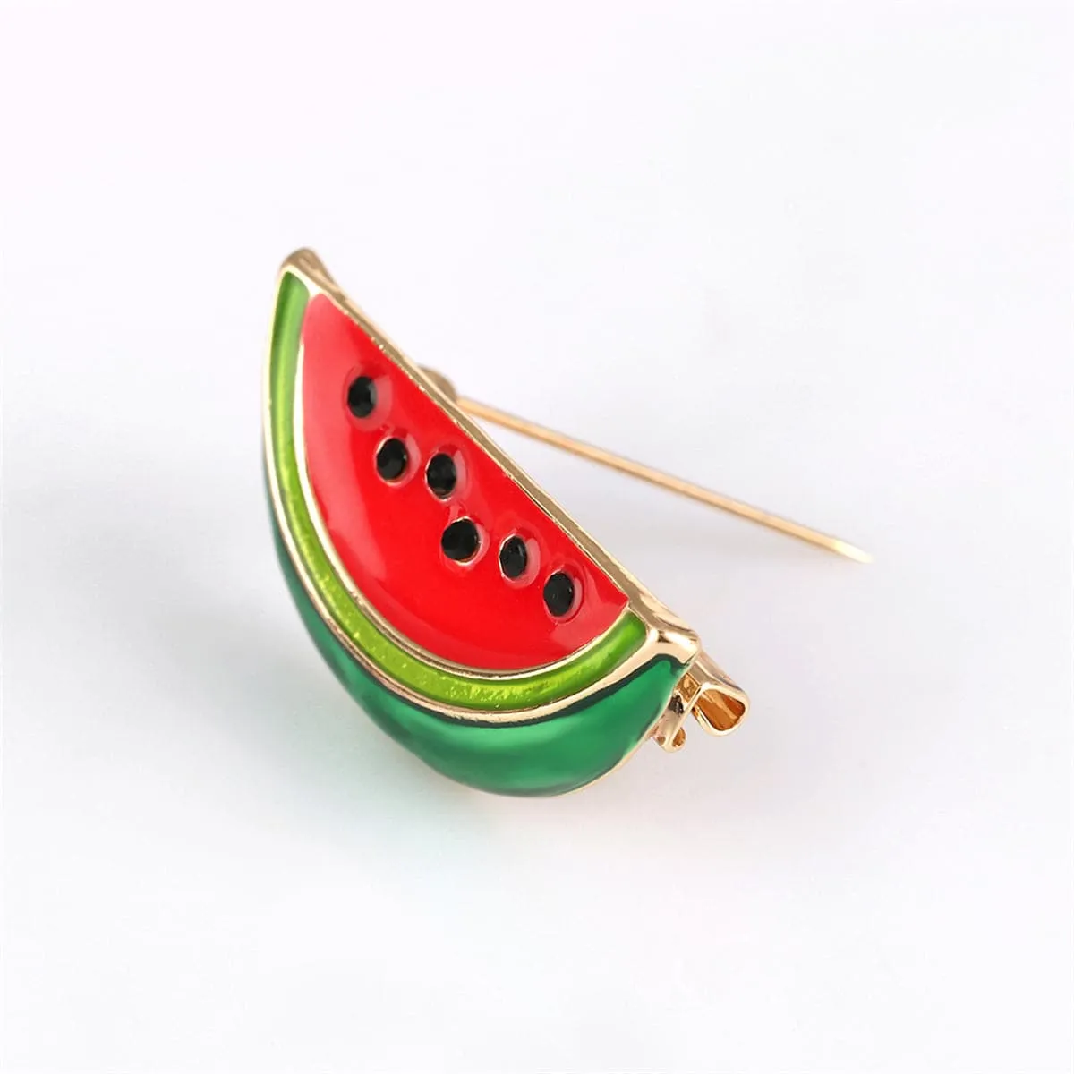 Cubic Zirconia & Red Enamel Watermelon Brooch
