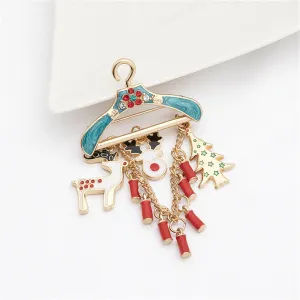 Cubic Zirconia & Red Hanger Reindeer Tree Brooch