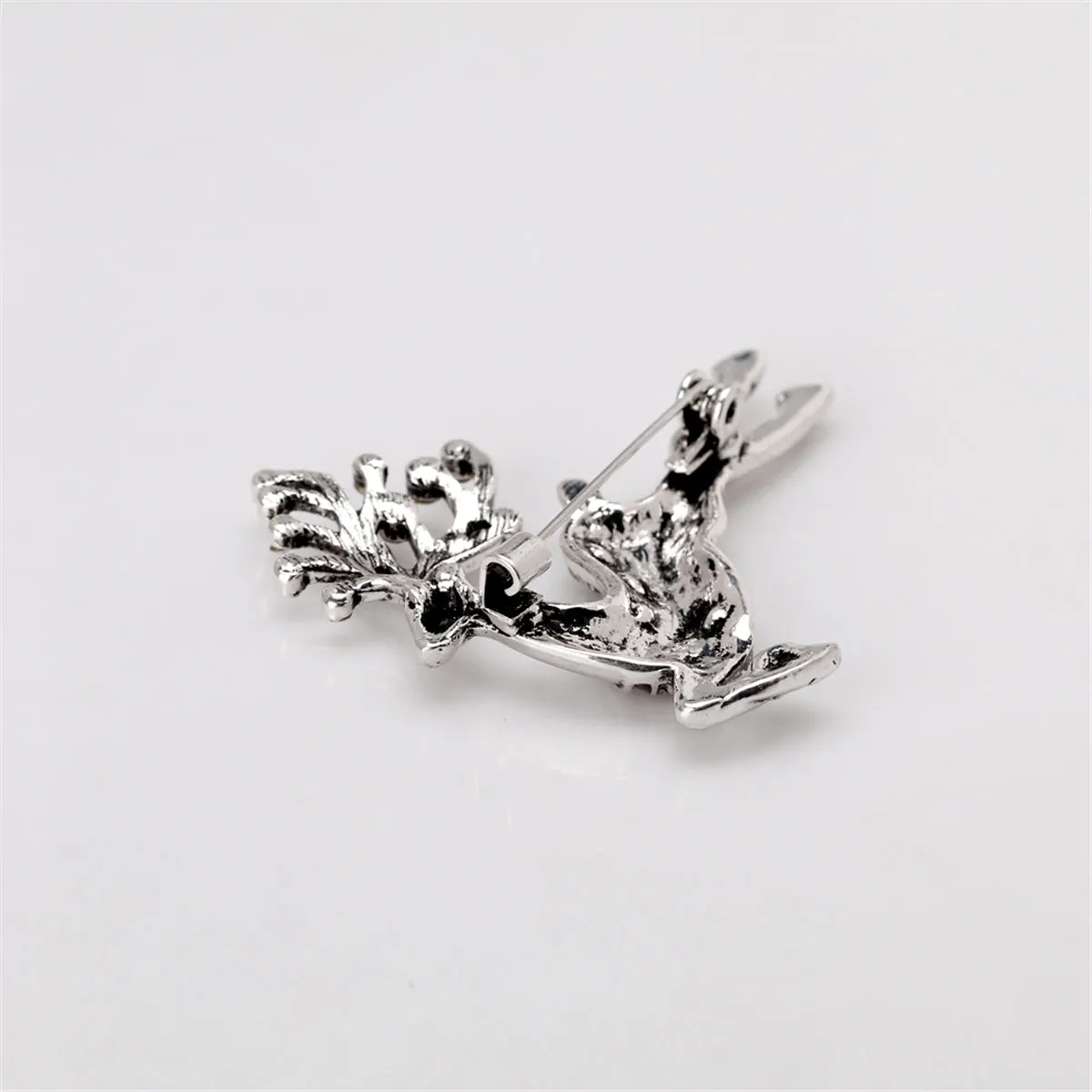 Cubic Zirconia & Silver-Plated Reindeer Brooch