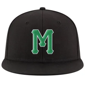 Custom Black Kelly Green-White Stitched Adjustable Snapback Hat