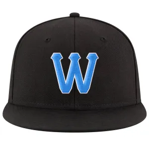 Custom Black Powder Blue-White Stitched Adjustable Snapback Hat