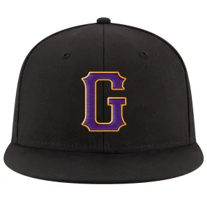 Custom Black Purple-Gold Stitched Adjustable Snapback Hat