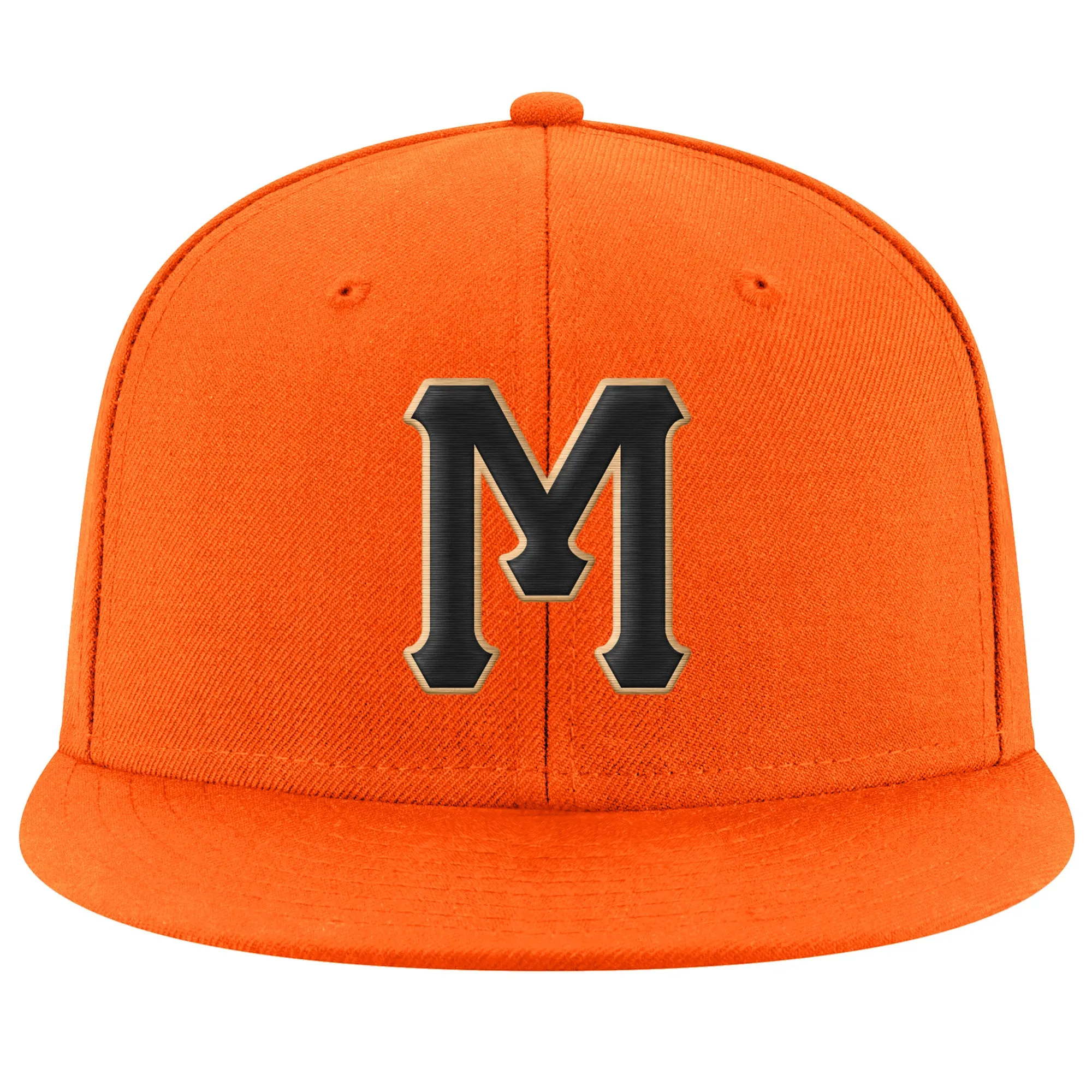 Custom Orange Black-Old Gold Stitched Adjustable Snapback Hat