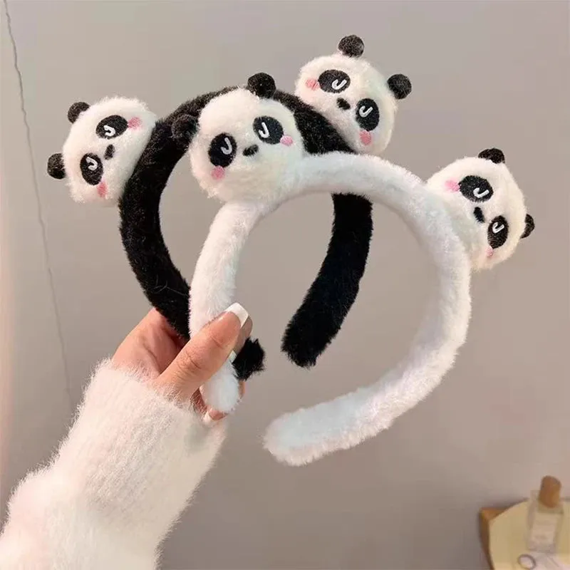 Cute Panda Hair Bands Women Face Wash Special Non-slip Headband Cartoon Plush Wide Edge Headband Girls Hair Accessories