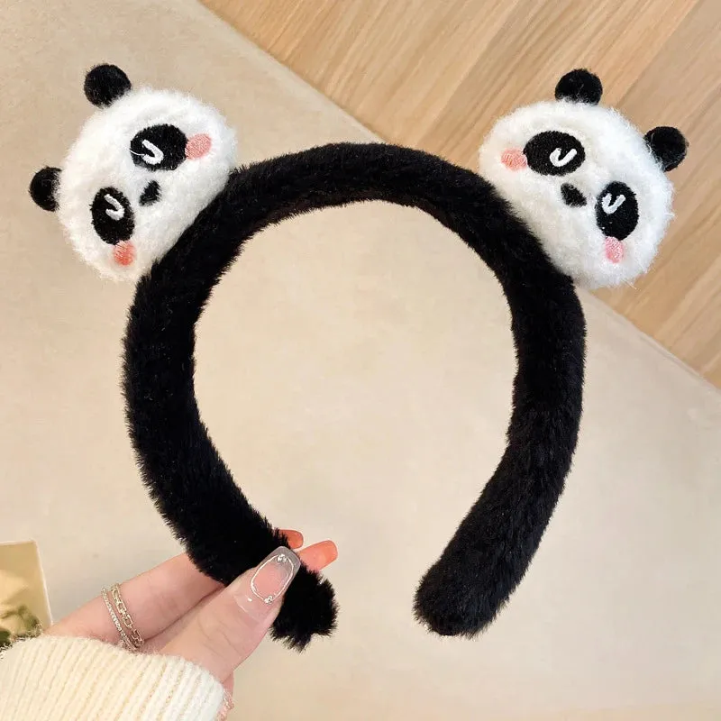 Cute Panda Hair Bands Women Face Wash Special Non-slip Headband Cartoon Plush Wide Edge Headband Girls Hair Accessories