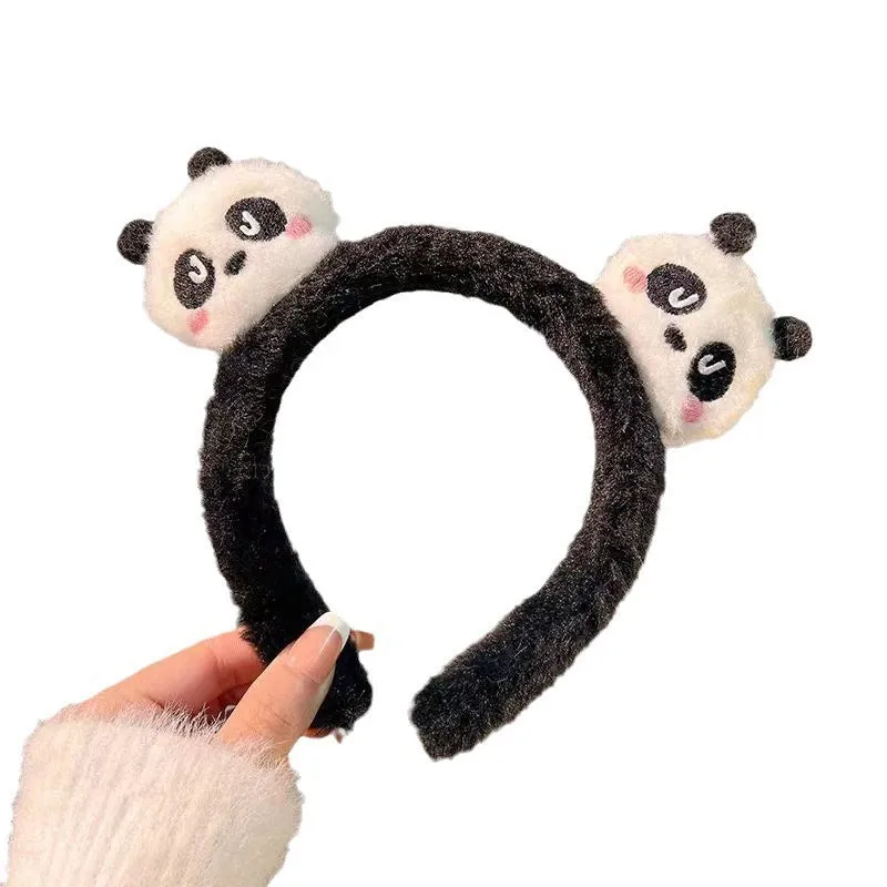 Cute Panda Hair Bands Women Face Wash Special Non-slip Headband Cartoon Plush Wide Edge Headband Girls Hair Accessories