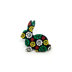 Dark Garden Rabbit Wooden Brooch Pin - LM