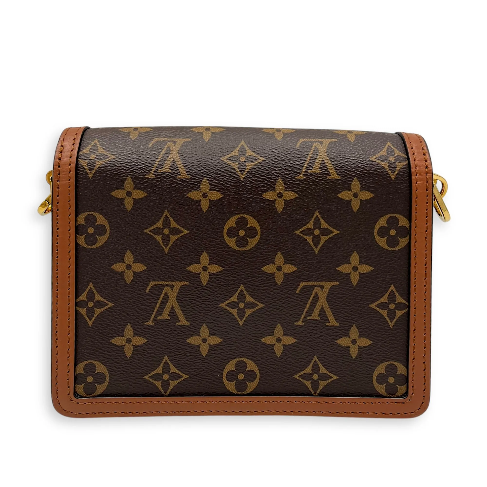Dauphine Reverse Mini Crossbody bag in Monogram coated canvas, Gold Hardware