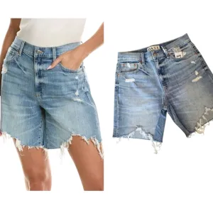 DAZE DENIM 1999 Shorts Slouch 90S Short Jean High Rise Distressed Shorts Blue 26