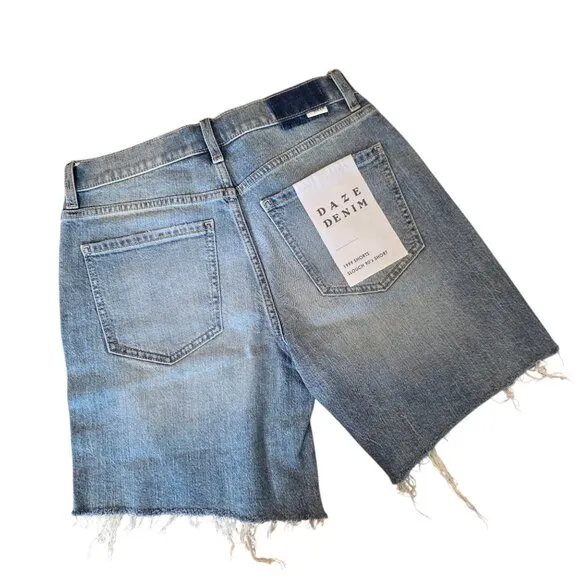 DAZE DENIM 1999 Shorts Slouch 90S Short Jean High Rise Distressed Shorts Blue 26
