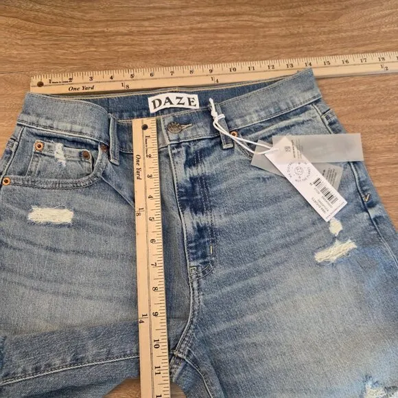 DAZE DENIM 1999 Shorts Slouch 90S Short Jean High Rise Distressed Shorts Blue 26
