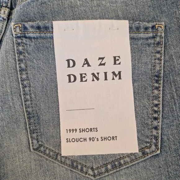 DAZE DENIM 1999 Shorts Slouch 90S Short Jean High Rise Distressed Shorts Blue 26