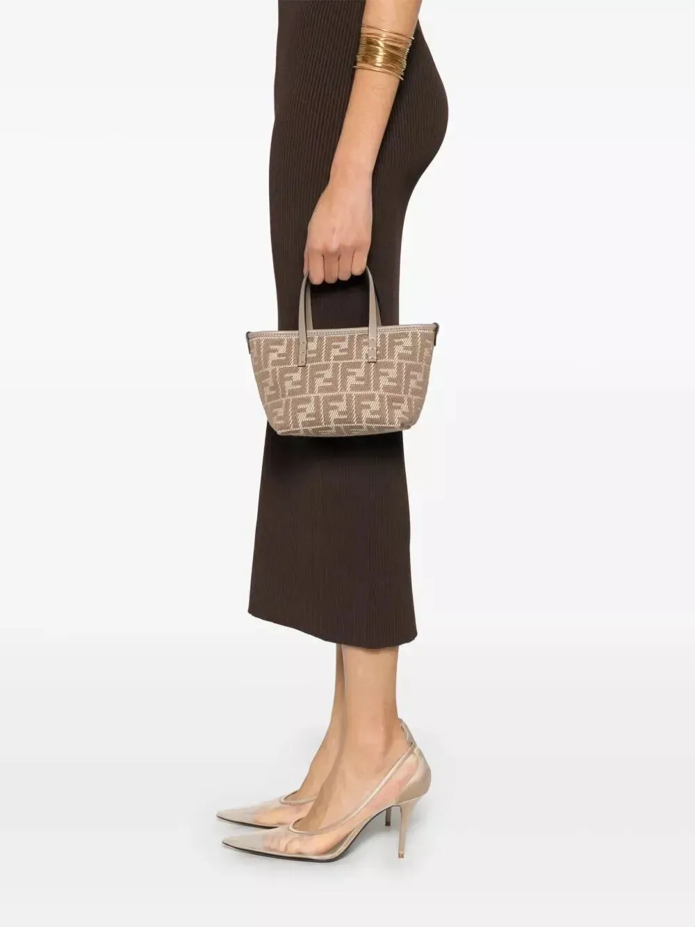 denim-effect ff jacquard roll mini bag