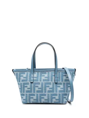 denim-effect ff jacquard roll mini bag