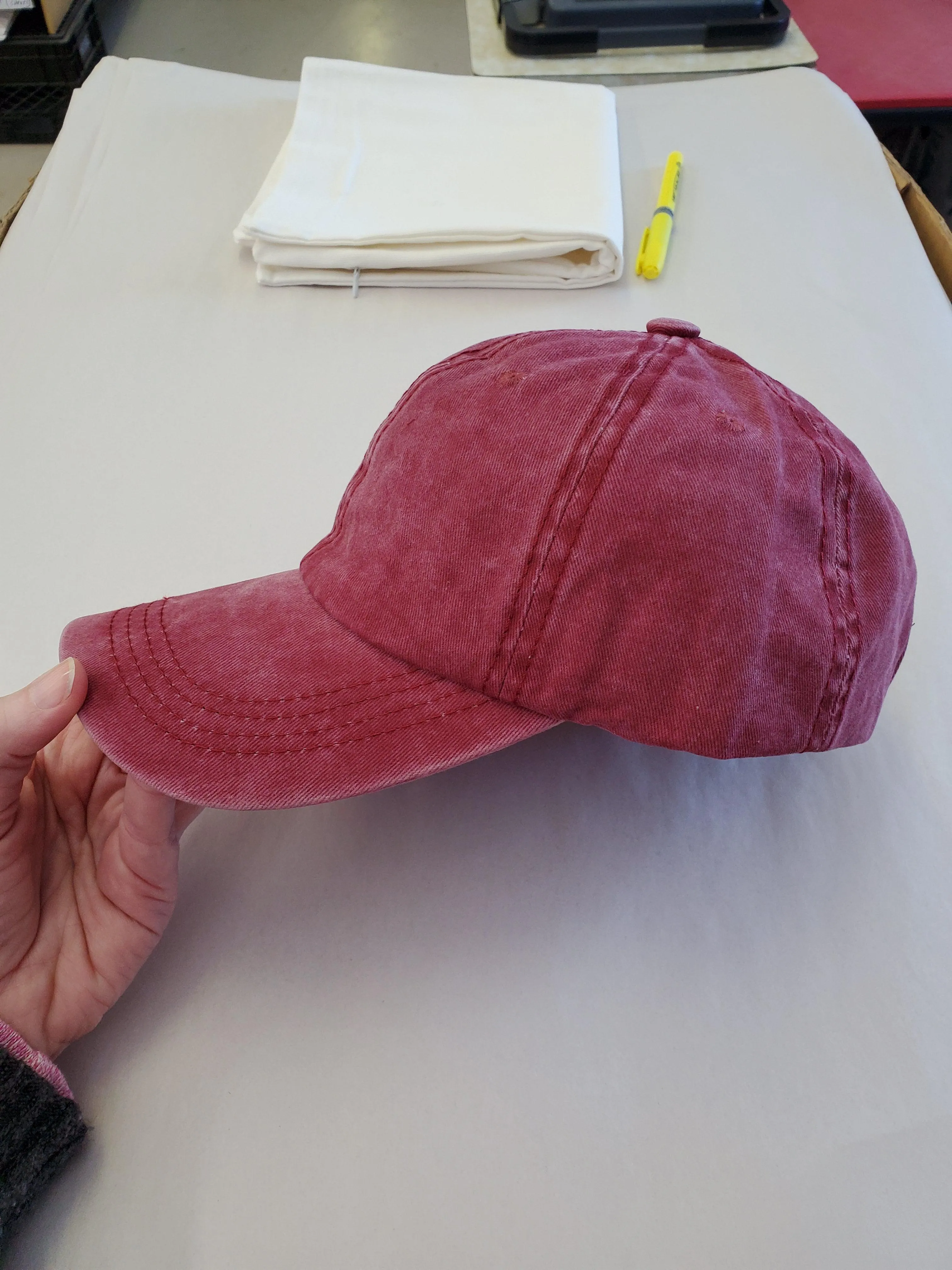 DENIM Ponytail Baseball Hat - Cranberry