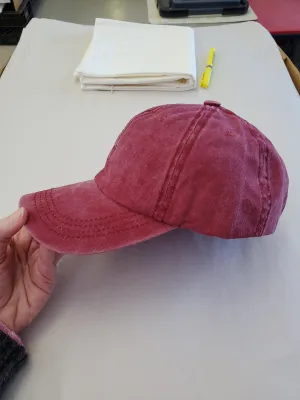 DENIM Ponytail Baseball Hat - Cranberry