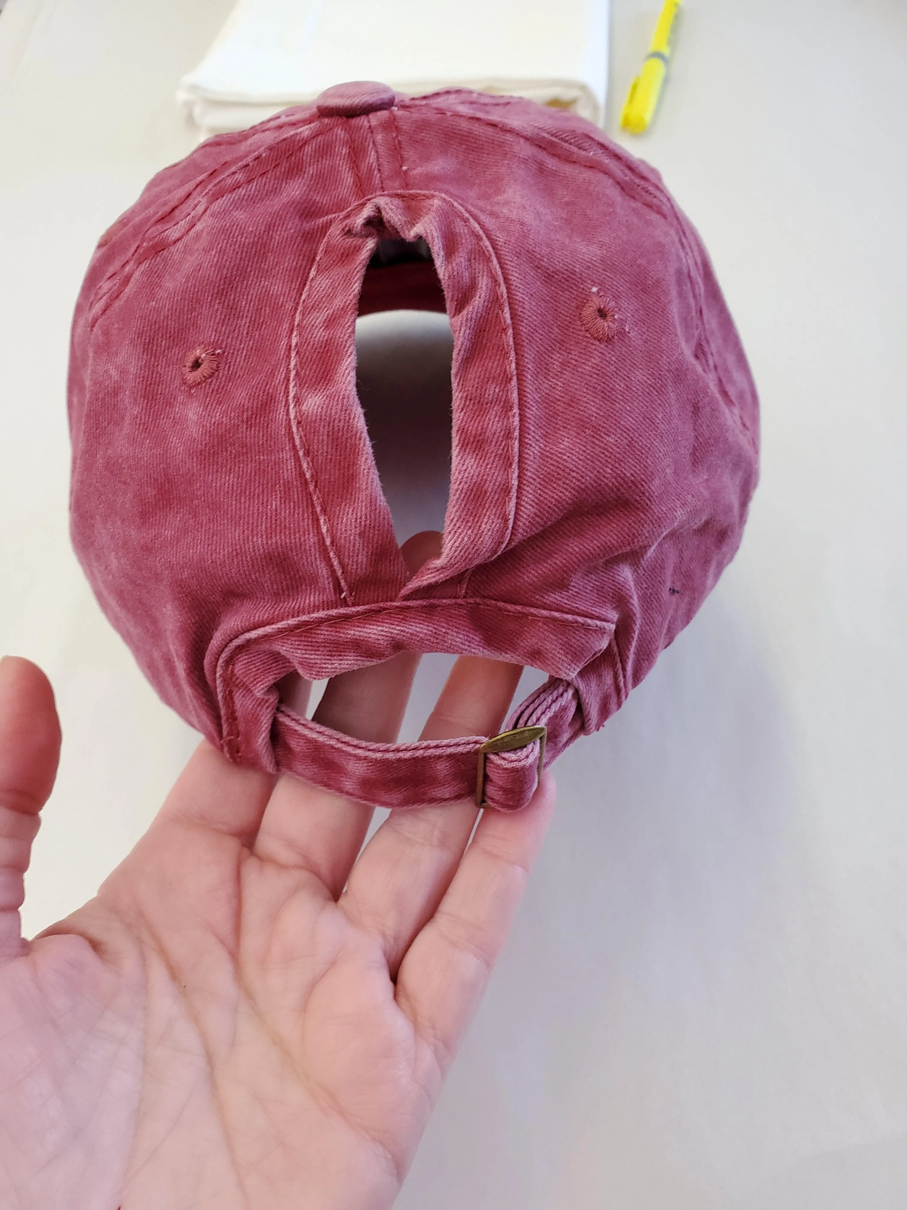 DENIM Ponytail Baseball Hat - Cranberry