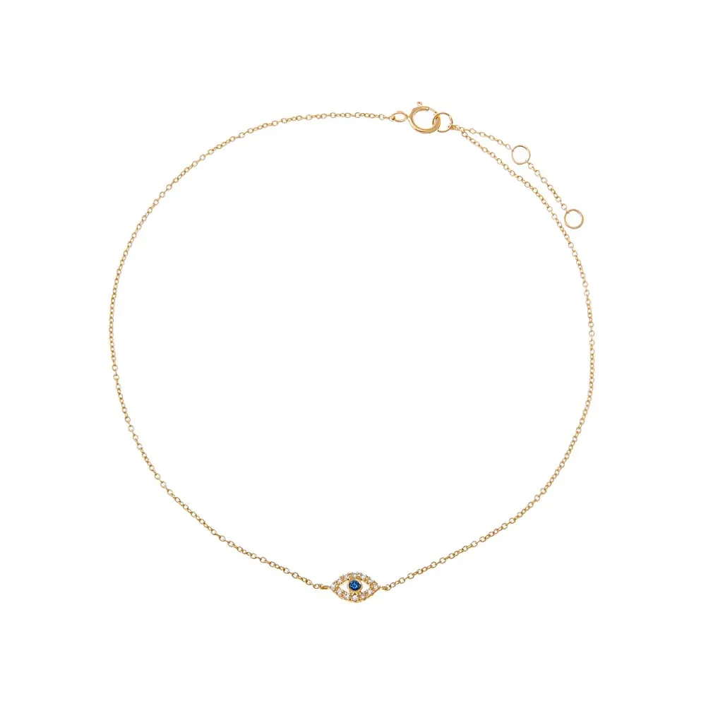 Diamond Colored Evil Eye Anklet 14K