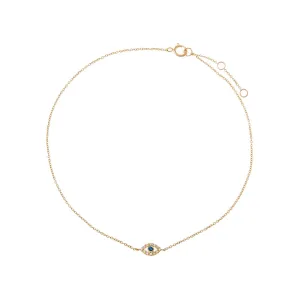 Diamond Colored Evil Eye Anklet 14K