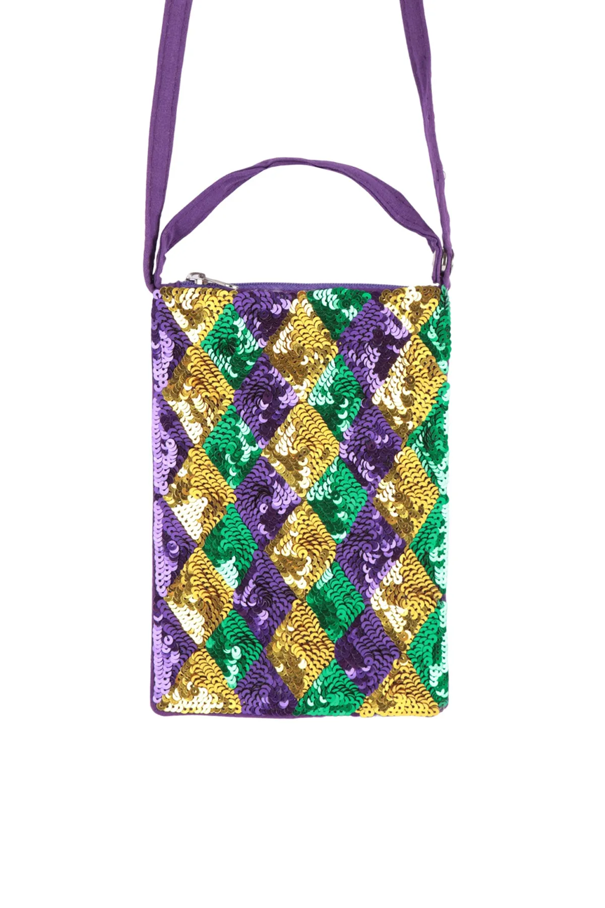 DIAMOND PATTERN GLITTER SEQUIN CROSSBODY BAG