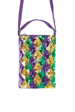 DIAMOND PATTERN GLITTER SEQUIN CROSSBODY BAG