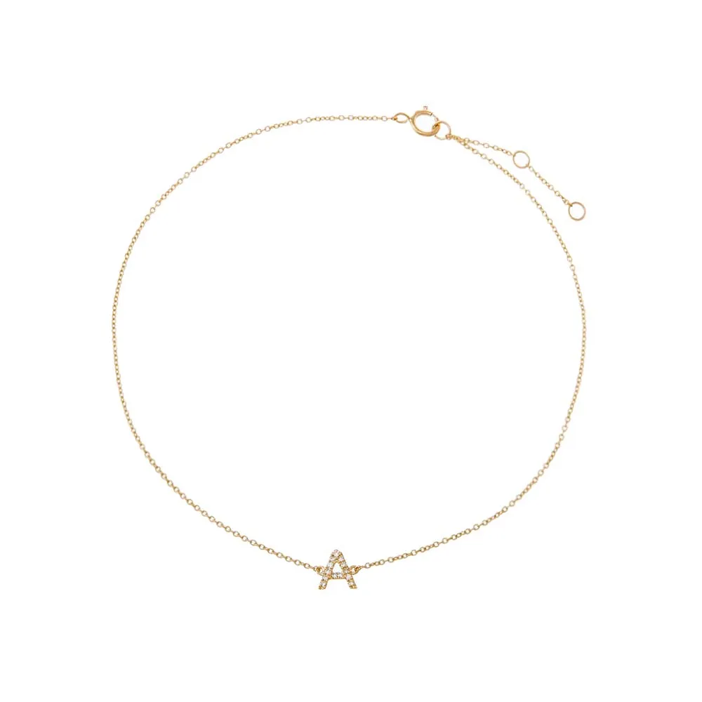 Diamond Pave Initial Anklet 14K