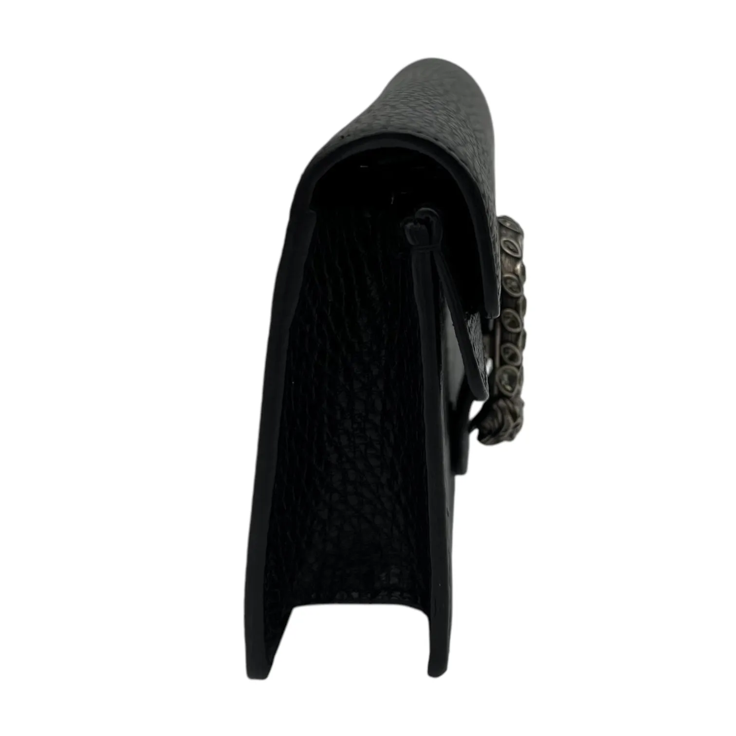 Dionysus Super Mini Black Crossbody Bag in Calfskin, Silver hardware