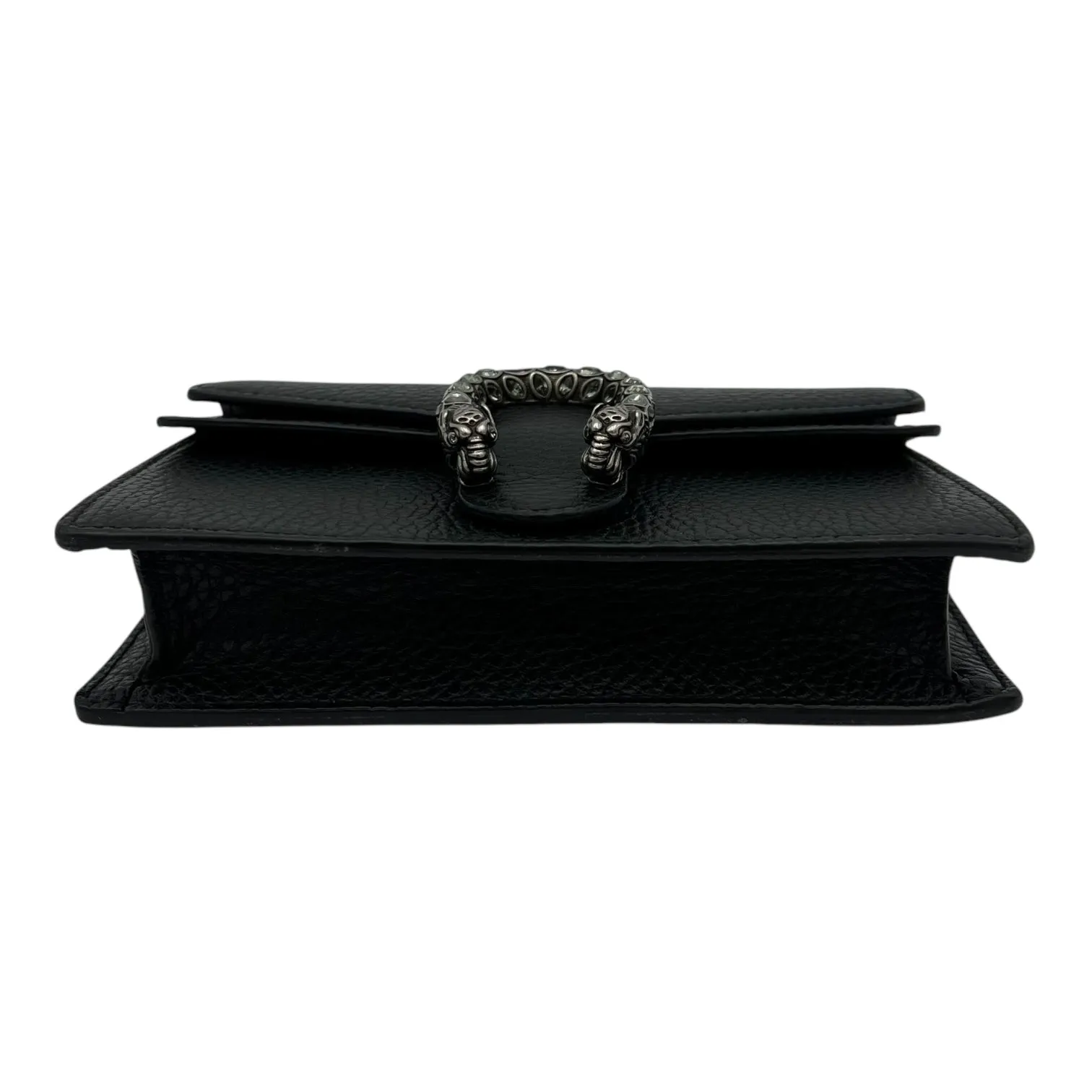 Dionysus Super Mini Black Crossbody Bag in Calfskin, Silver hardware