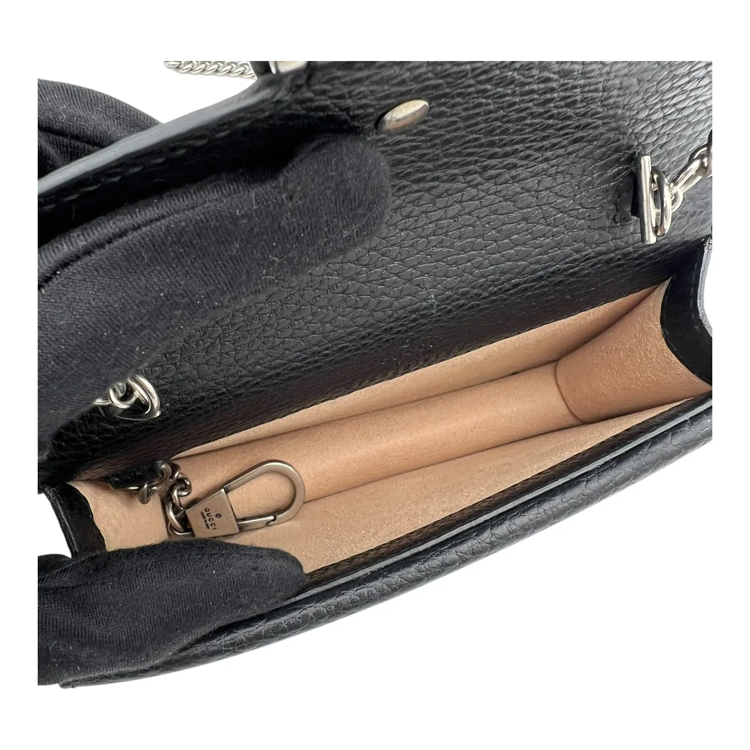 Dionysus Super Mini Black Crossbody Bag in Calfskin, Silver hardware