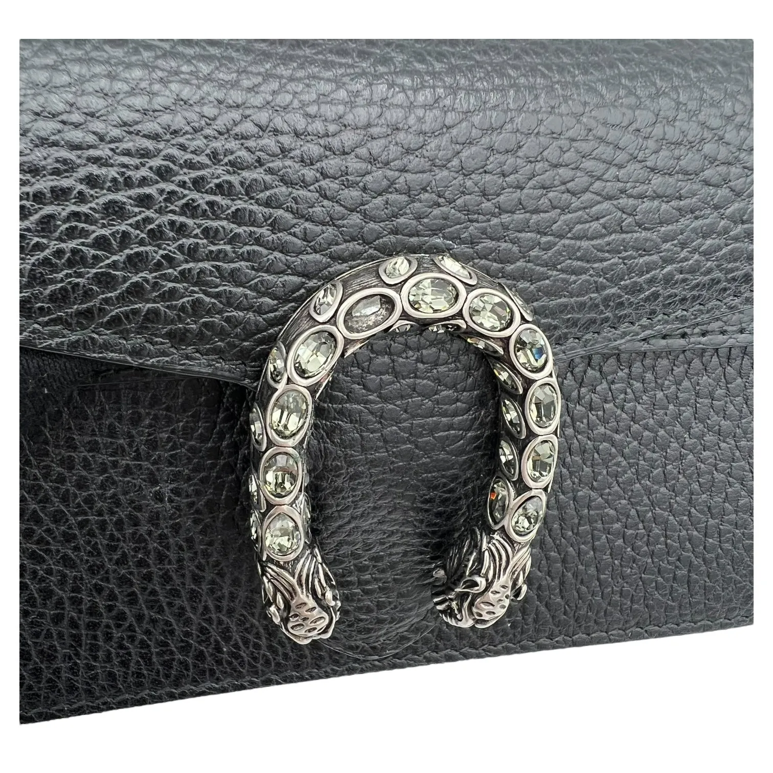 Dionysus Super Mini Black Crossbody Bag in Calfskin, Silver hardware