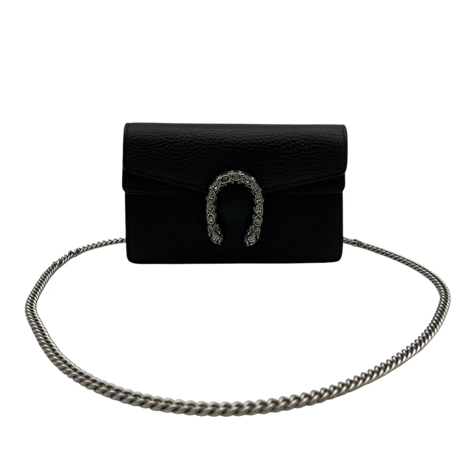 Dionysus Super Mini Black Crossbody Bag in Calfskin, Silver hardware