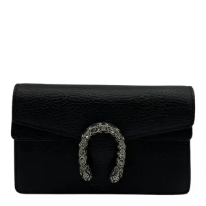 Dionysus Super Mini Black Crossbody Bag in Calfskin, Silver hardware