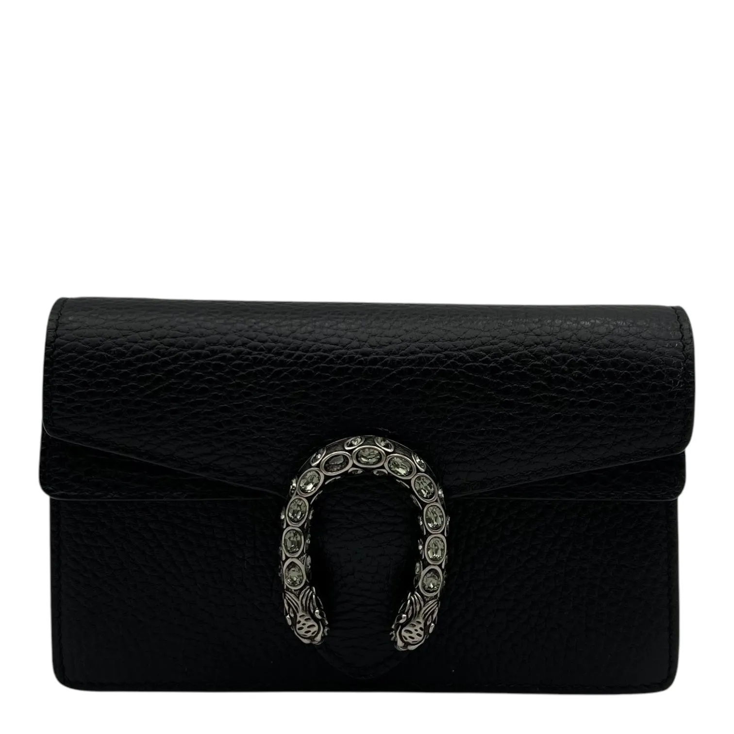 Dionysus Super Mini Black Crossbody Bag in Calfskin, Silver hardware